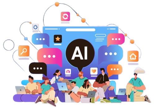 Illustration d’une équipe qui collabore avec l’intelligence artificielle