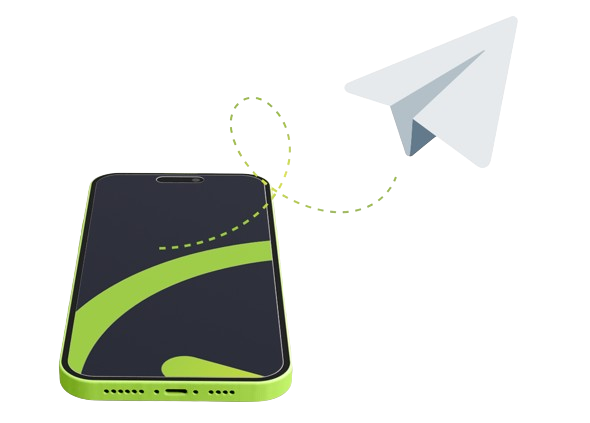 Un téléphone envoie une infolettre, symbolisée par un avion de papier