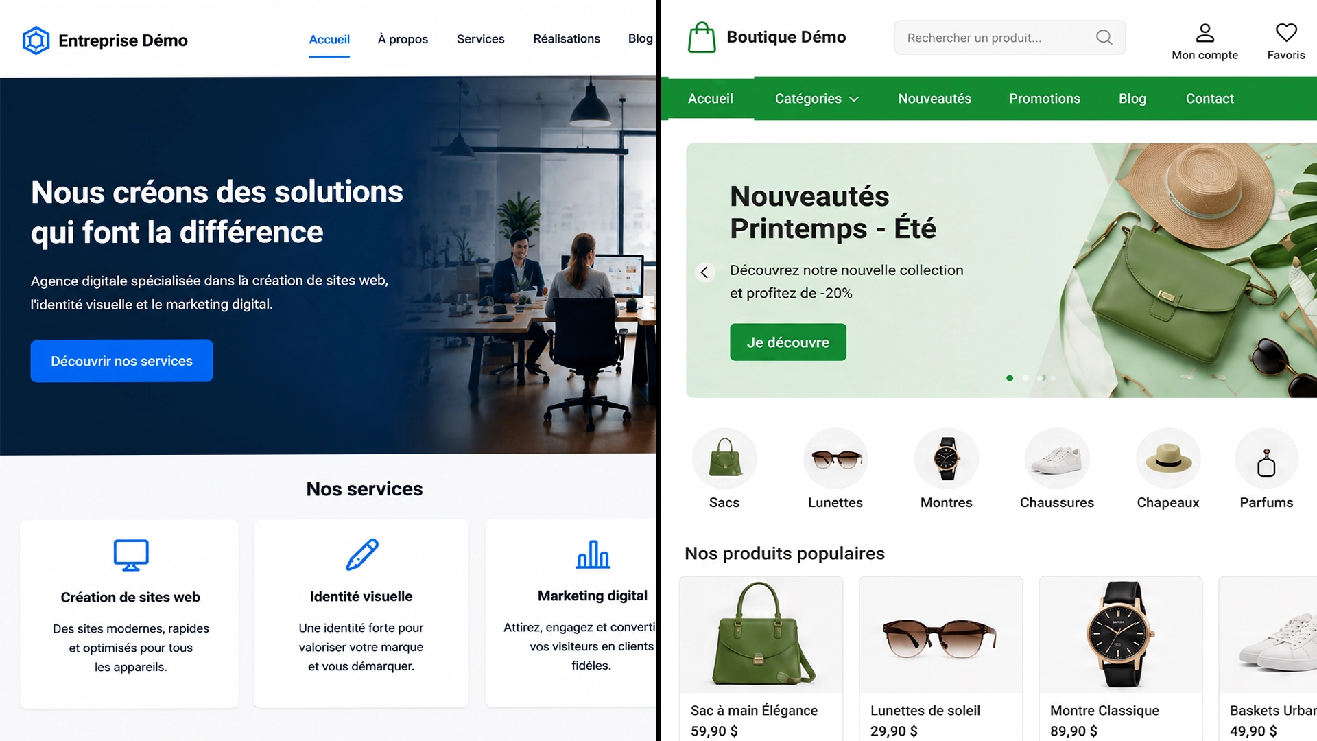 Un visuel exemple d'un site web qui veut passer vers un site transactionnel